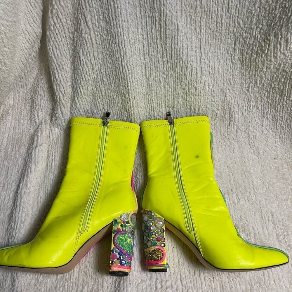 Rumbidra synthetic Neon green mid calf heel boots Colorful embellishments SZ11 - Picture 7 of 15